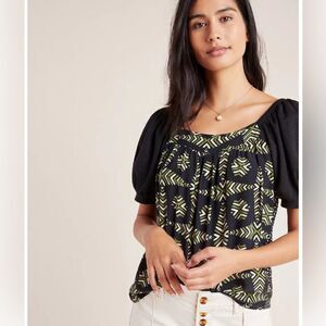 Anthropologie Maeve Catania Puff Sleeve Geometric Shift Top